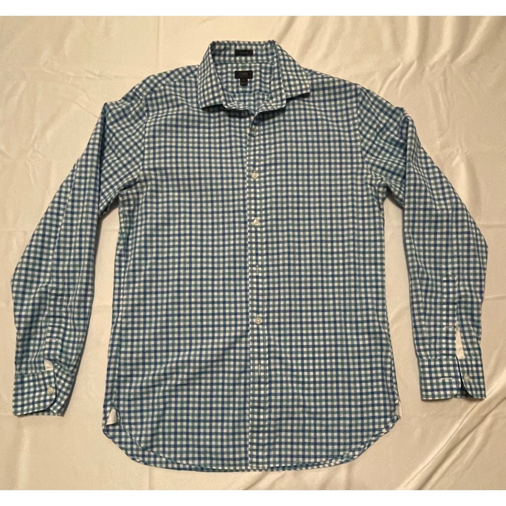 J.Crew Shirt Men's Medium Blue Gingham Plaid Ludlow 120's 2‎ Ply Button Up